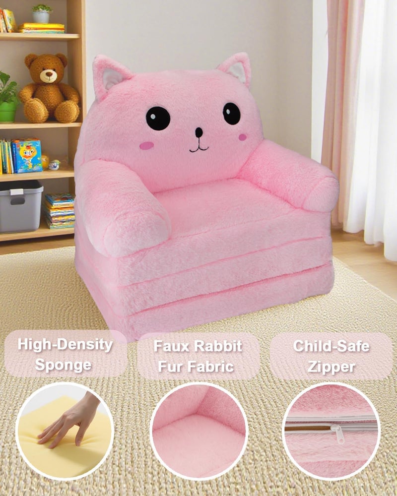 Singda Toddler Chair Toddler Couch: 2-in-1 Kids Chairs Comfy Kids Sofa Fold Out for Girls and Boys 1-3 Years Old, Pink Cat - Image 3